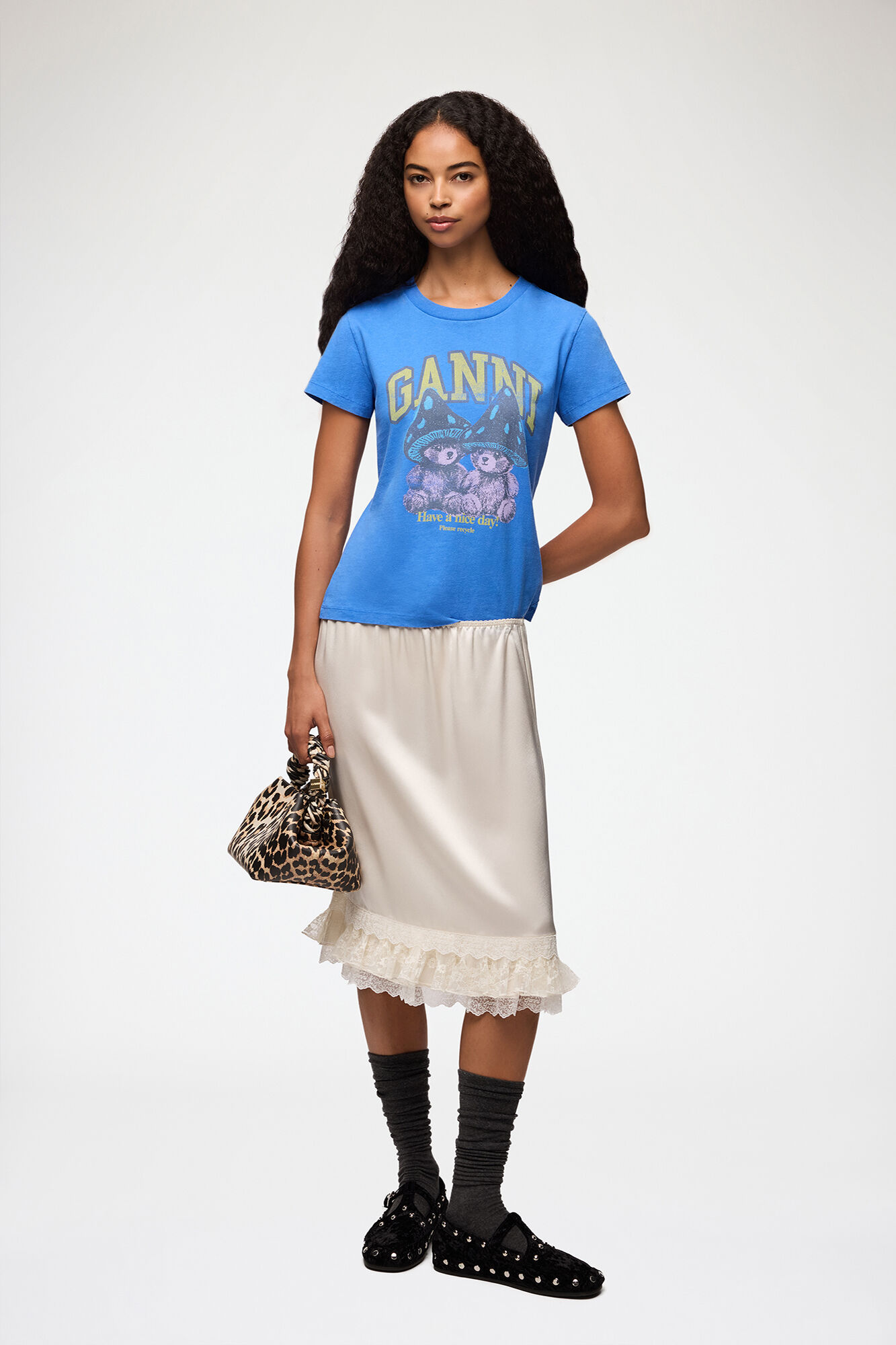 Skirt in Frill Satin, Acetate, in colour Egret - 1 - GANNI