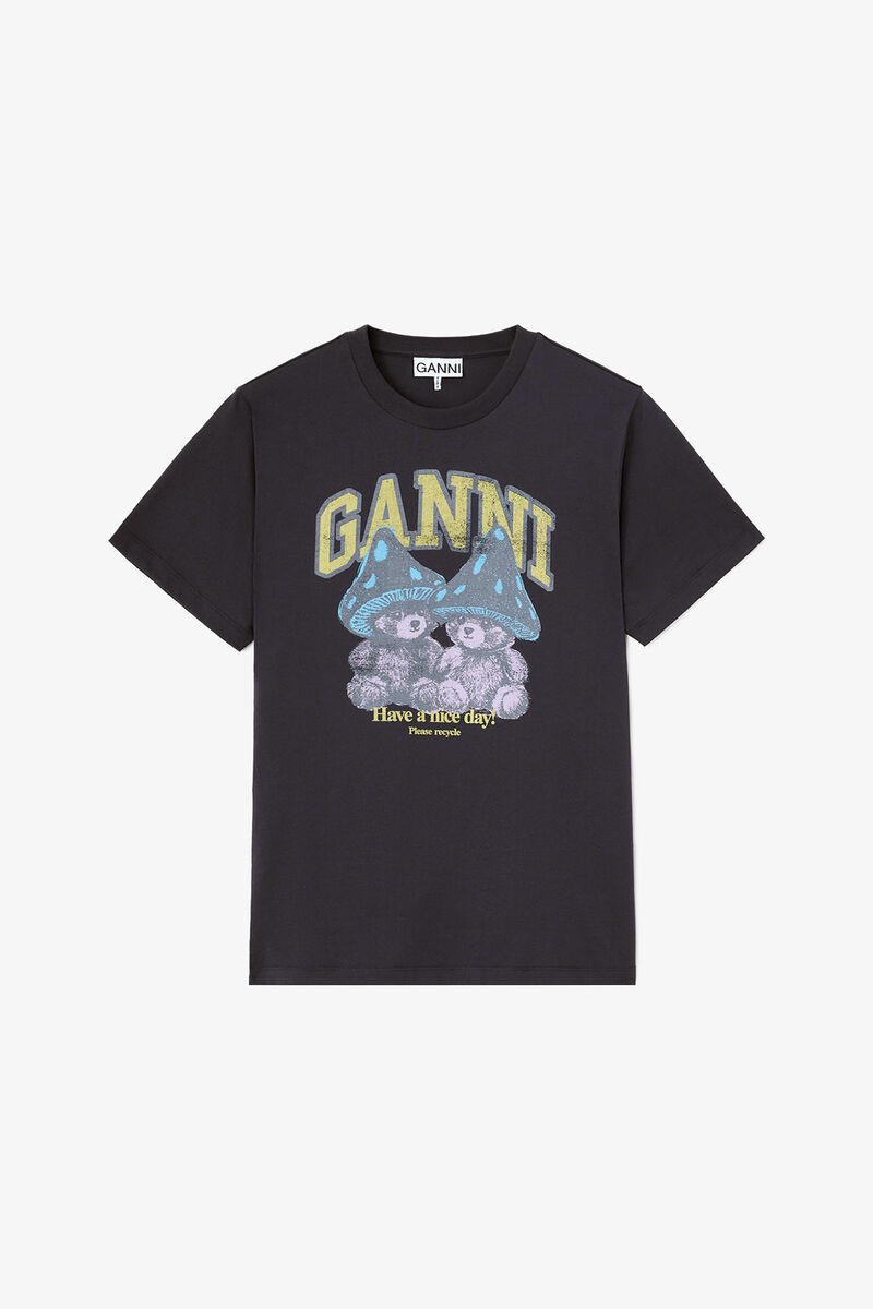 T-shirt with Mushroom Teddy, Organic Cotton, in colour Phantom - 1 - GANNI
