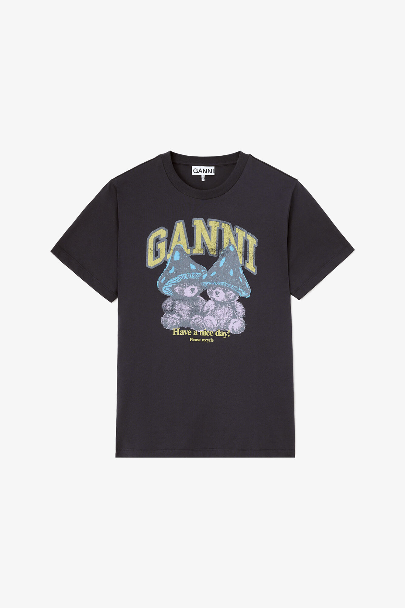 T-shirt with Mushroom Teddy, Organic Cotton, in colour Phantom - 1 - GANNI