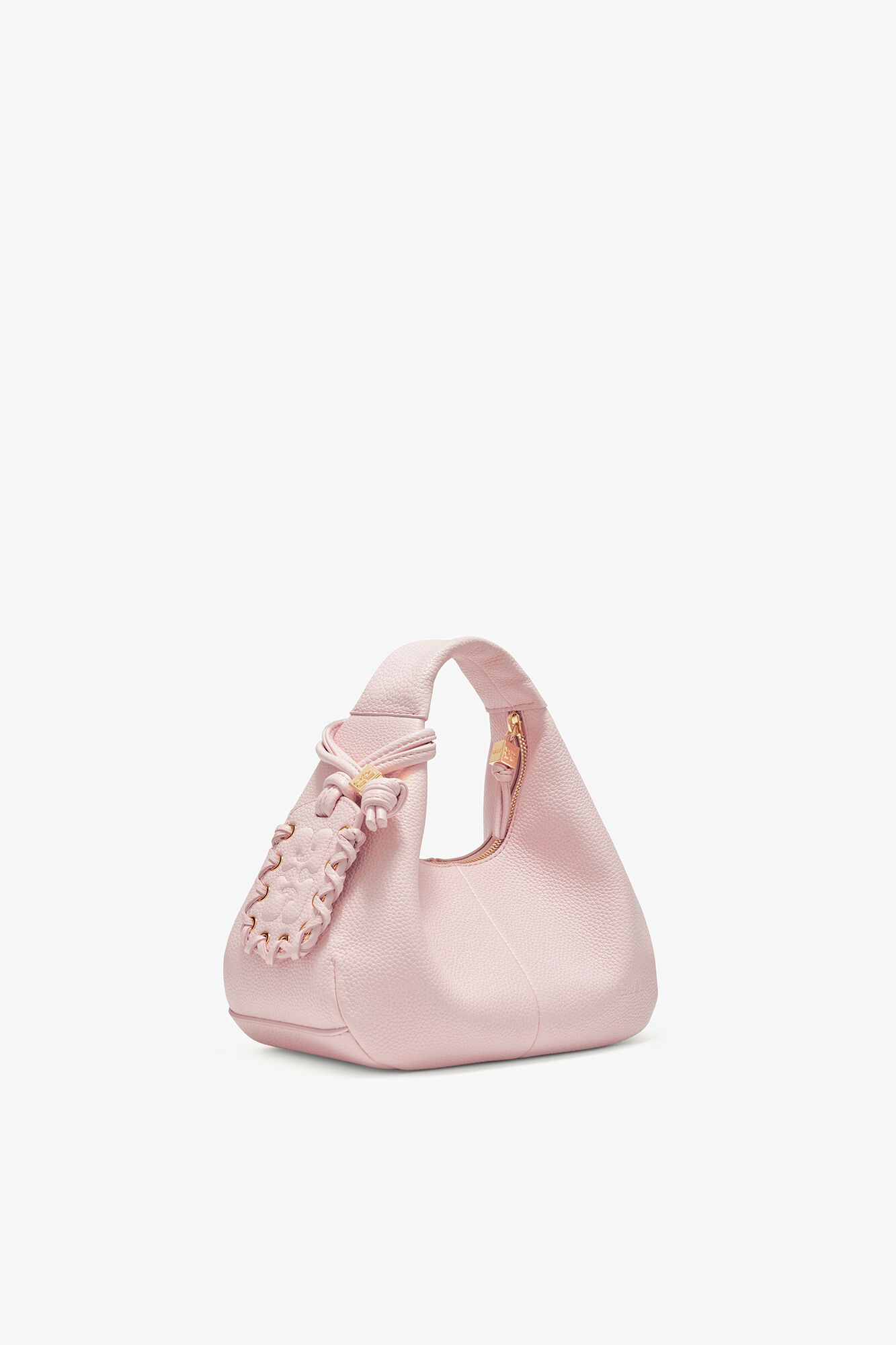 Mini Hobo Bag in Grained, Recycled Polyester, in colour Chalk Pink - 2 - GANNI