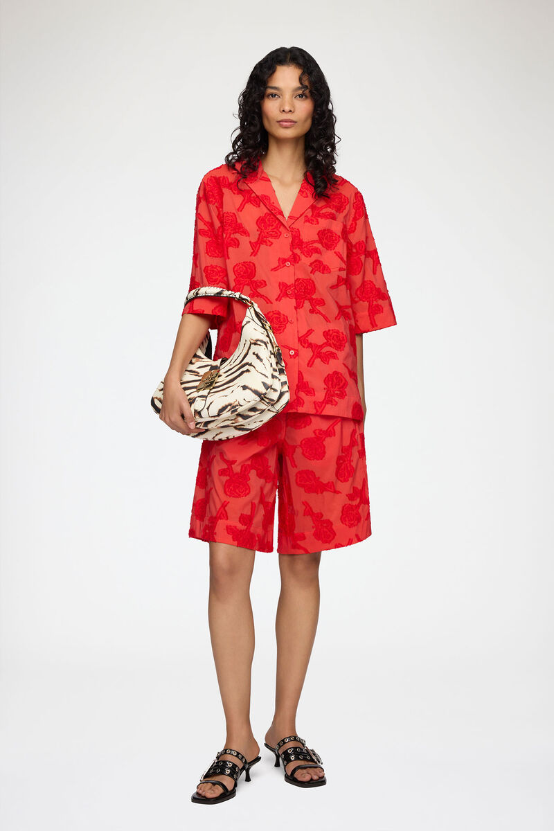Shirt in Red Fil Coupe, Recycled Cotton, in colour Fiery Red - 2 - GANNI