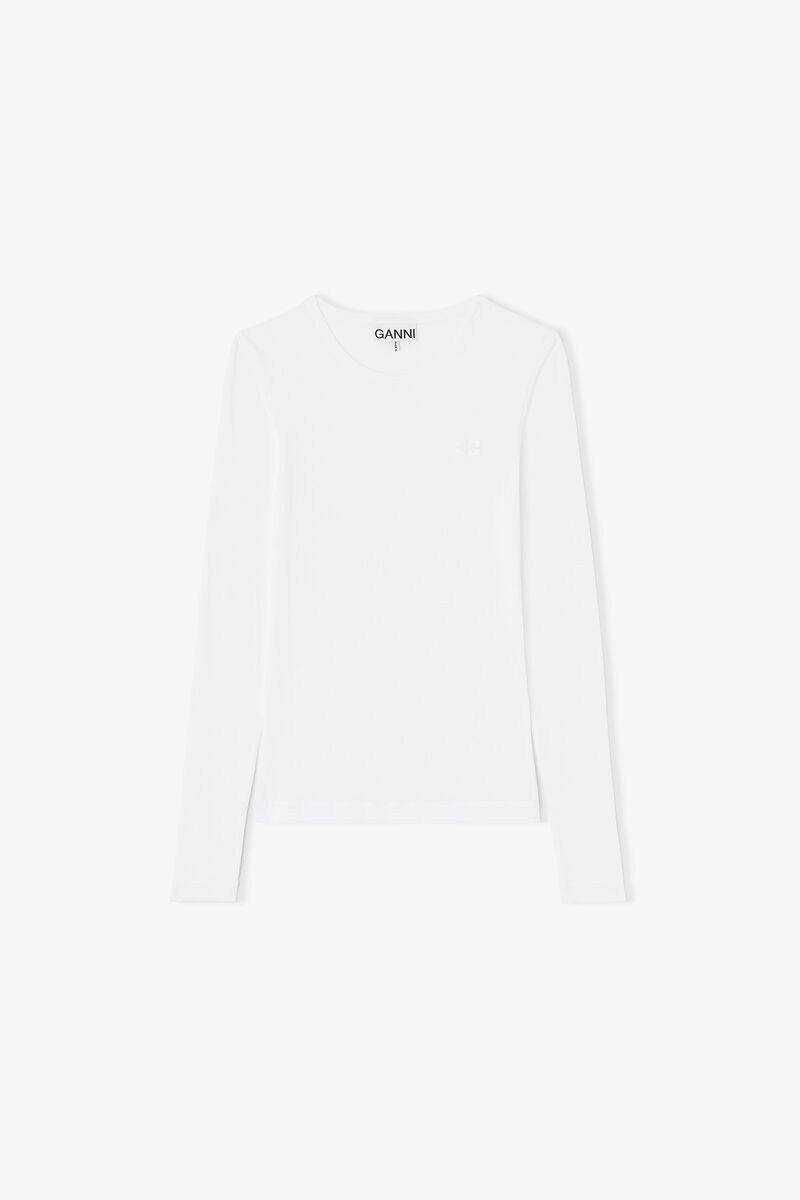 Haut à manches longues côtelé, Organic Cotton, in colour Bright White - 1 - GANNI