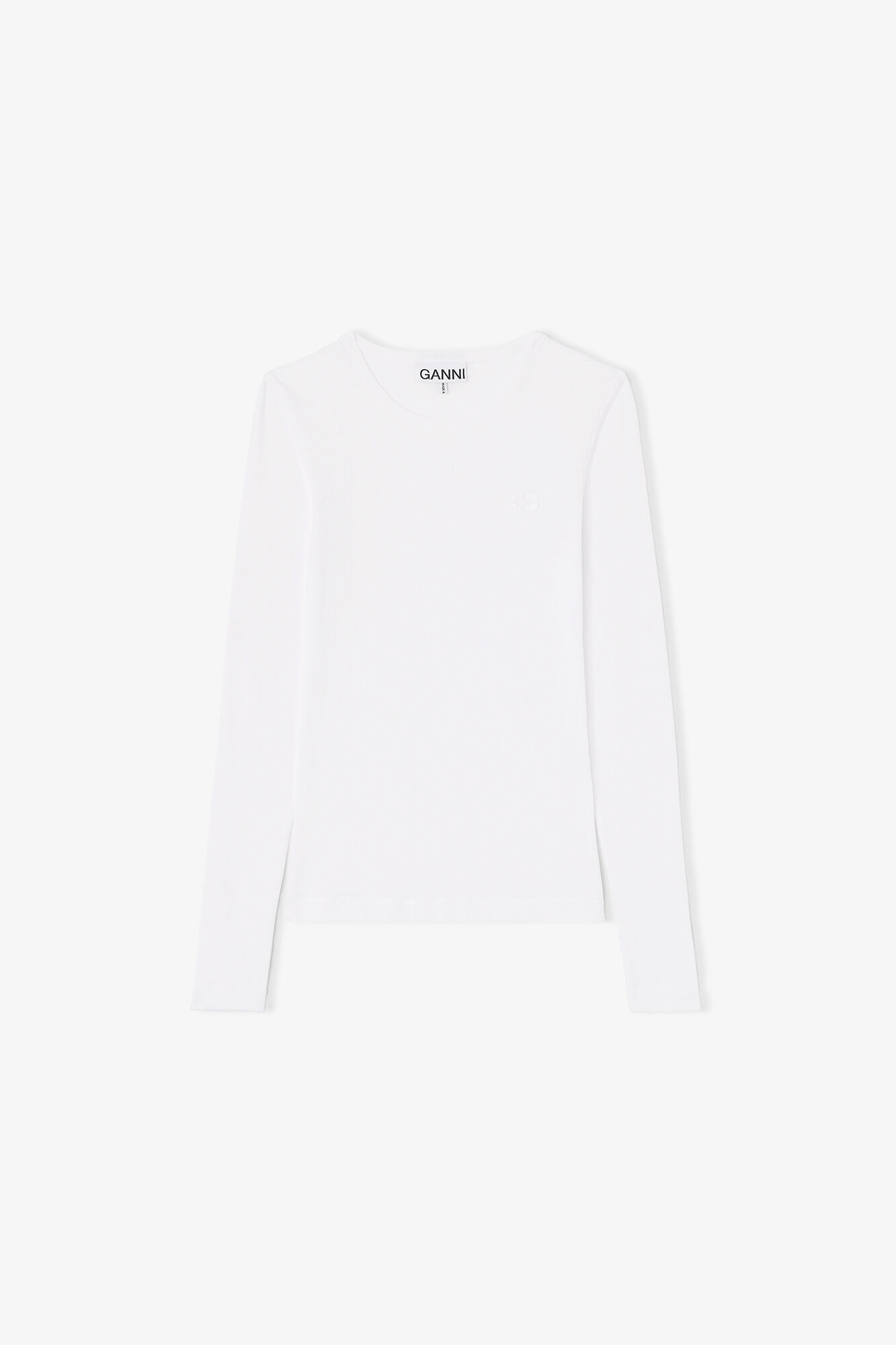 Haut à manches longues côtelé, Organic Cotton, in colour Bright White - 1 - GANNI