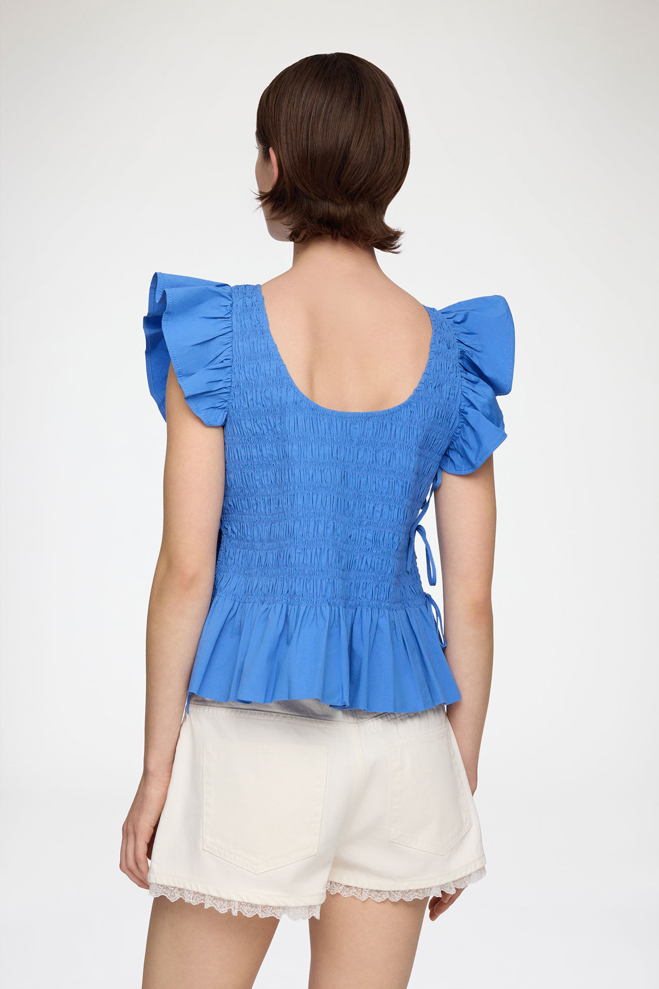 Top in Smocked Cotton, Organic Cotton, in colour Marina - 3 - GANNI