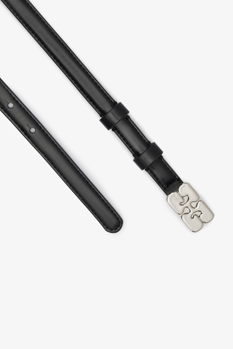 Kat Belt Small in Black Patent, Polyurethane, in colour Black - 2 - GANNI