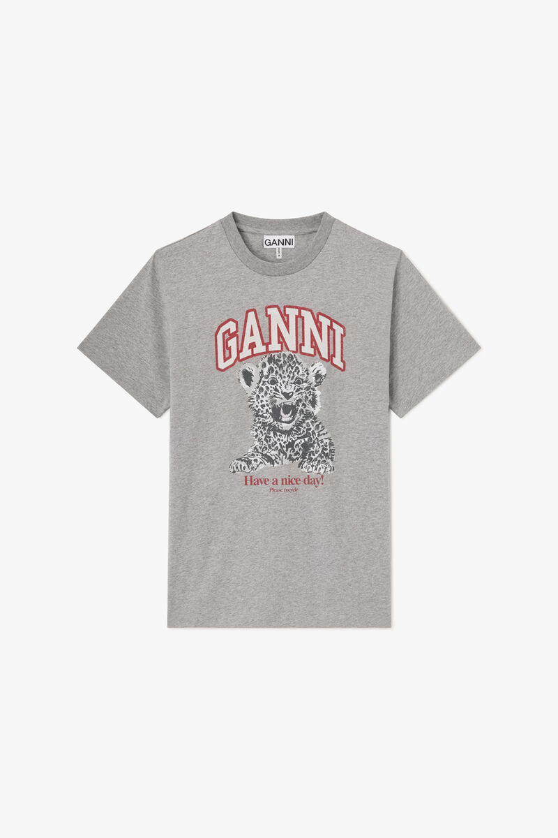 T-shirt with Tiger, Organic Cotton, in colour Paloma - 1 - GANNI