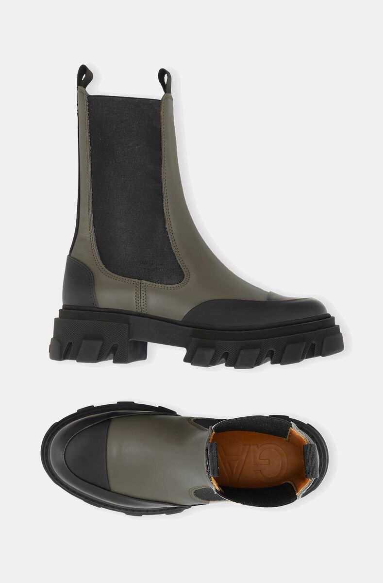 Matte Mid Chelsea Boots, Calf Leather, in colour Kalamata - 2 - GANNI