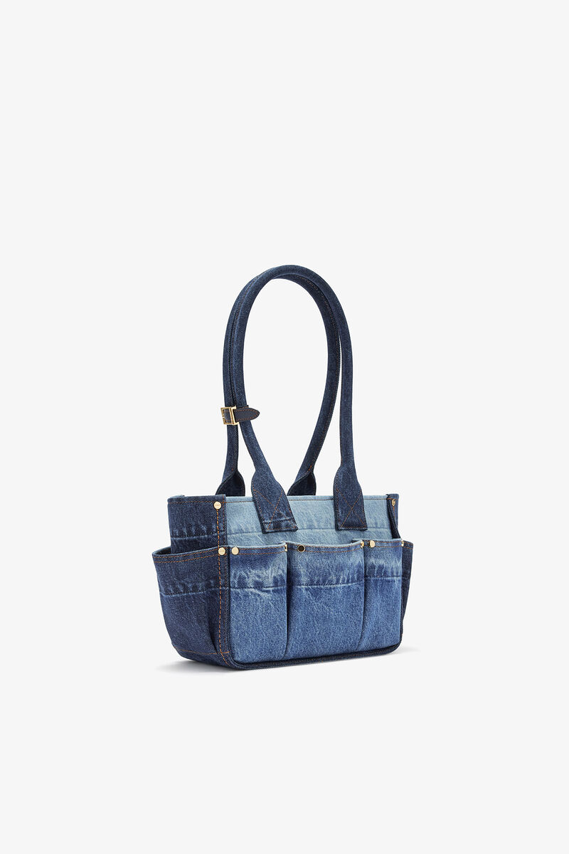 Small Posy Bag in Denim, Organic Cotton, in colour Mid Blue Vintage - 2 - GANNI