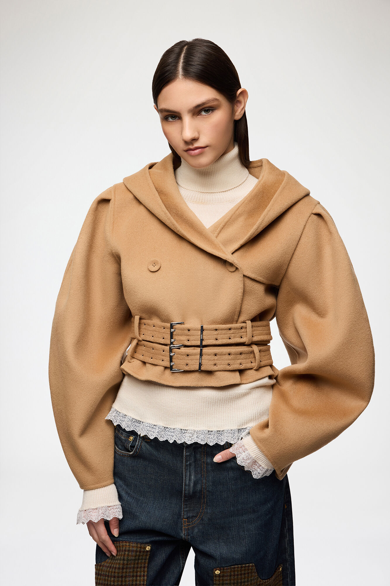 Veste en laine double face, Wool, in colour Tiger's Eye - 1 - GANNI