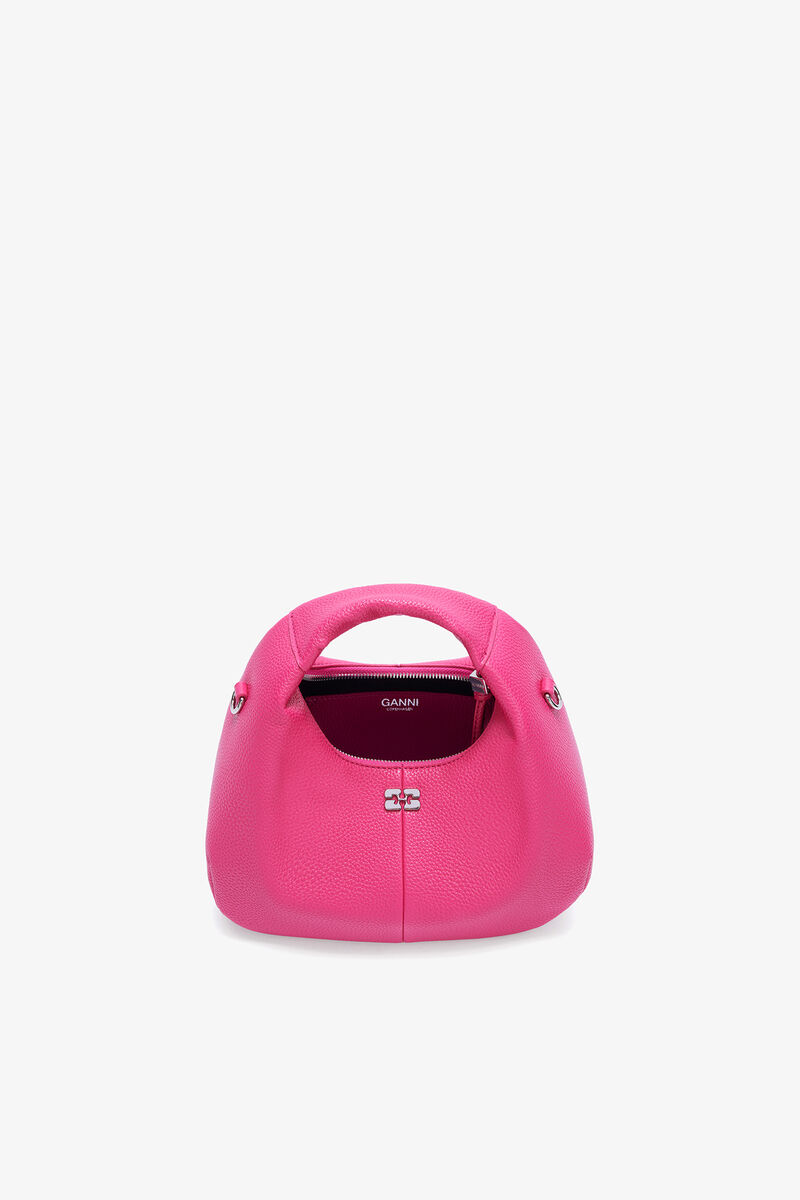 Mini Hobo Bag in Grained Pink, Recycled Polyester, in colour Cabaret - 3 - GANNI