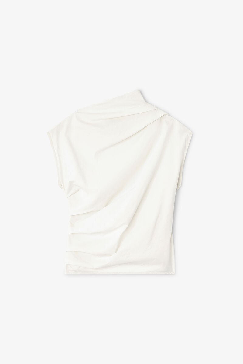 Haut froncé ivoire, Organic Cotton, in colour Egret - 1 - GANNI