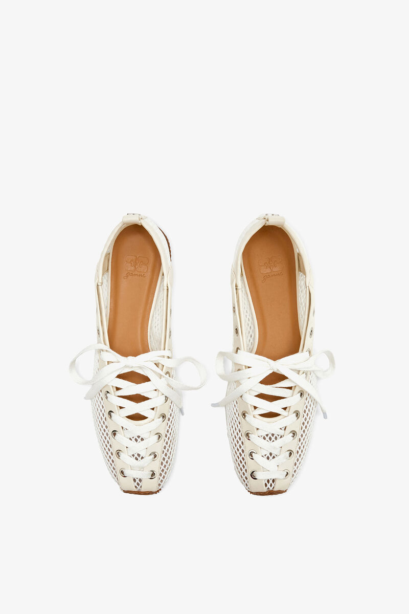 Sporty Ballerina（ホワイトメッシュ）, Recycled Polyester, in colour Egret - 3 - GANNI