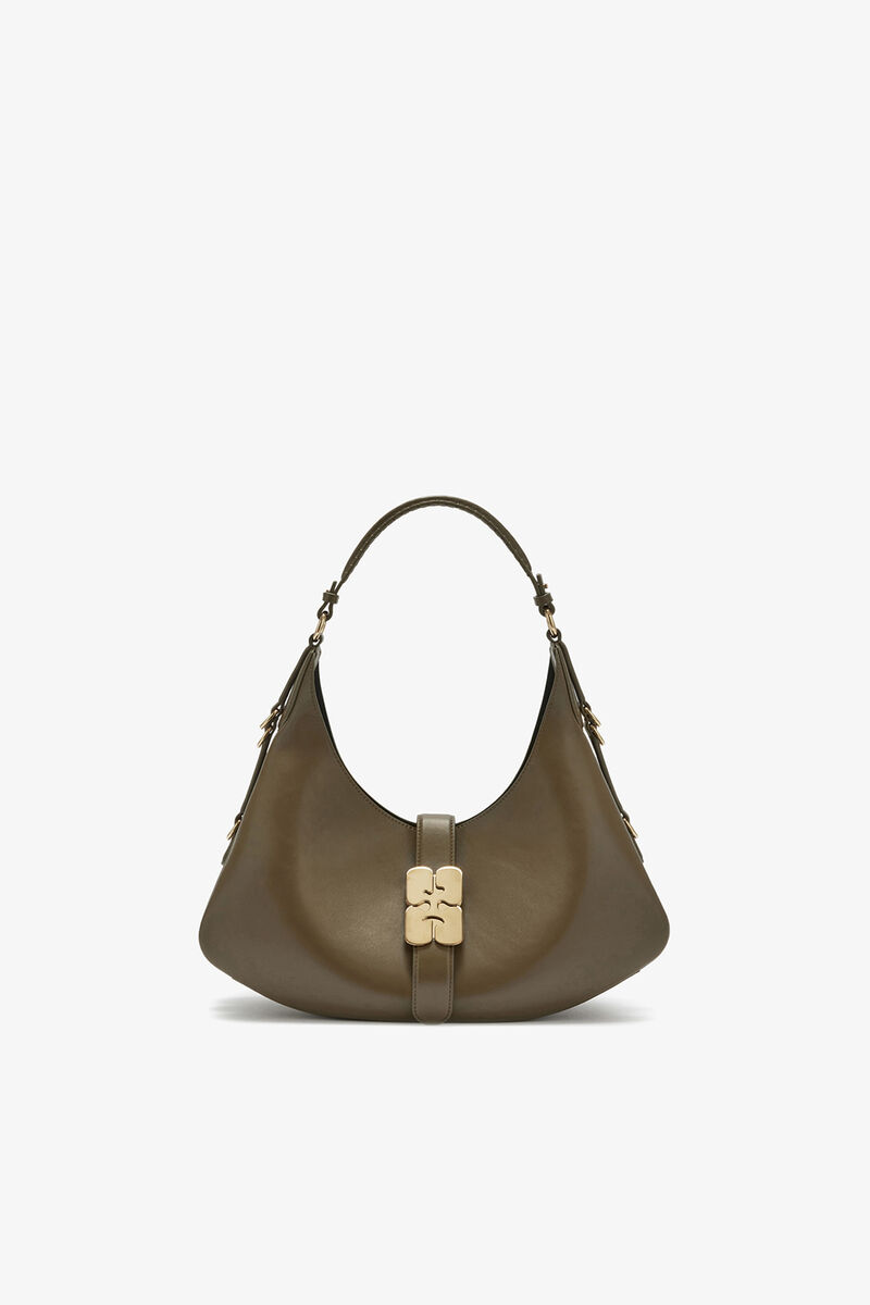 Liten Kat-väska i grönt, Recycled Leather, in colour Military Olive - 1 - GANNI