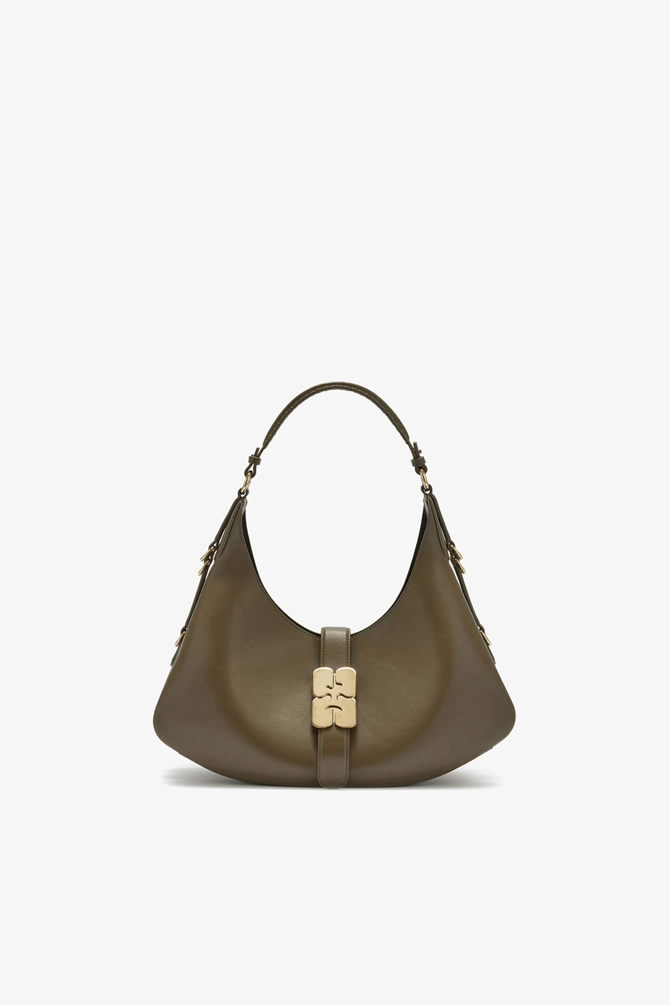 Liten Kat-väska i grönt, Recycled Leather, in colour Military Olive - 1 - GANNI