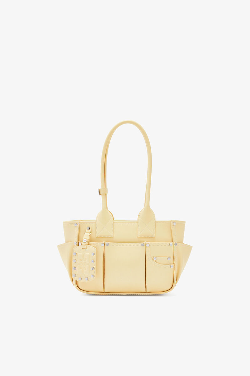 Small Posy Bag in Yellow, Recycled Leather, in colour Yellow Cream - 1 - GANNI