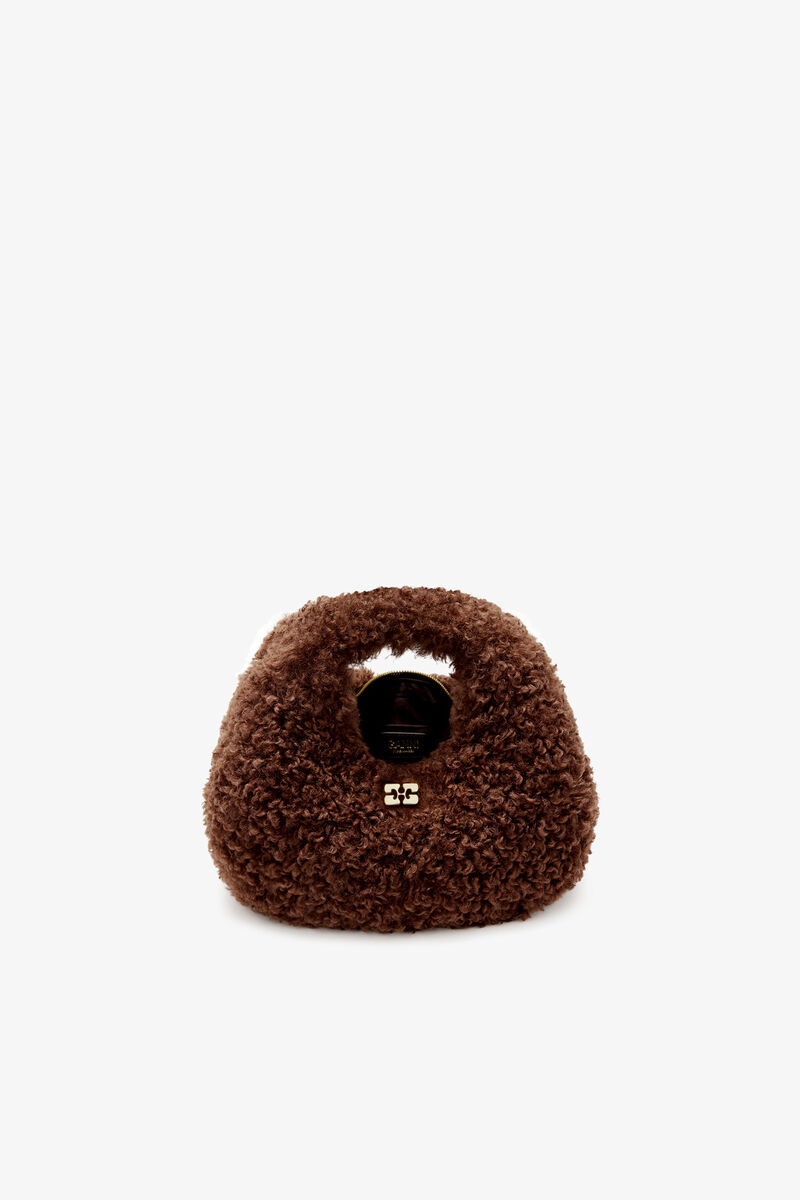 Mini Hobo Bag in Faux Fur, Polyester, in colour Demitasse - 3 - GANNI