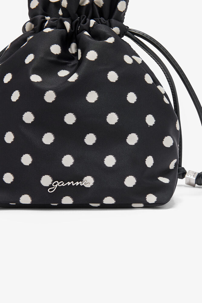 Bou Bucket Pouch in Polka Dot, Black