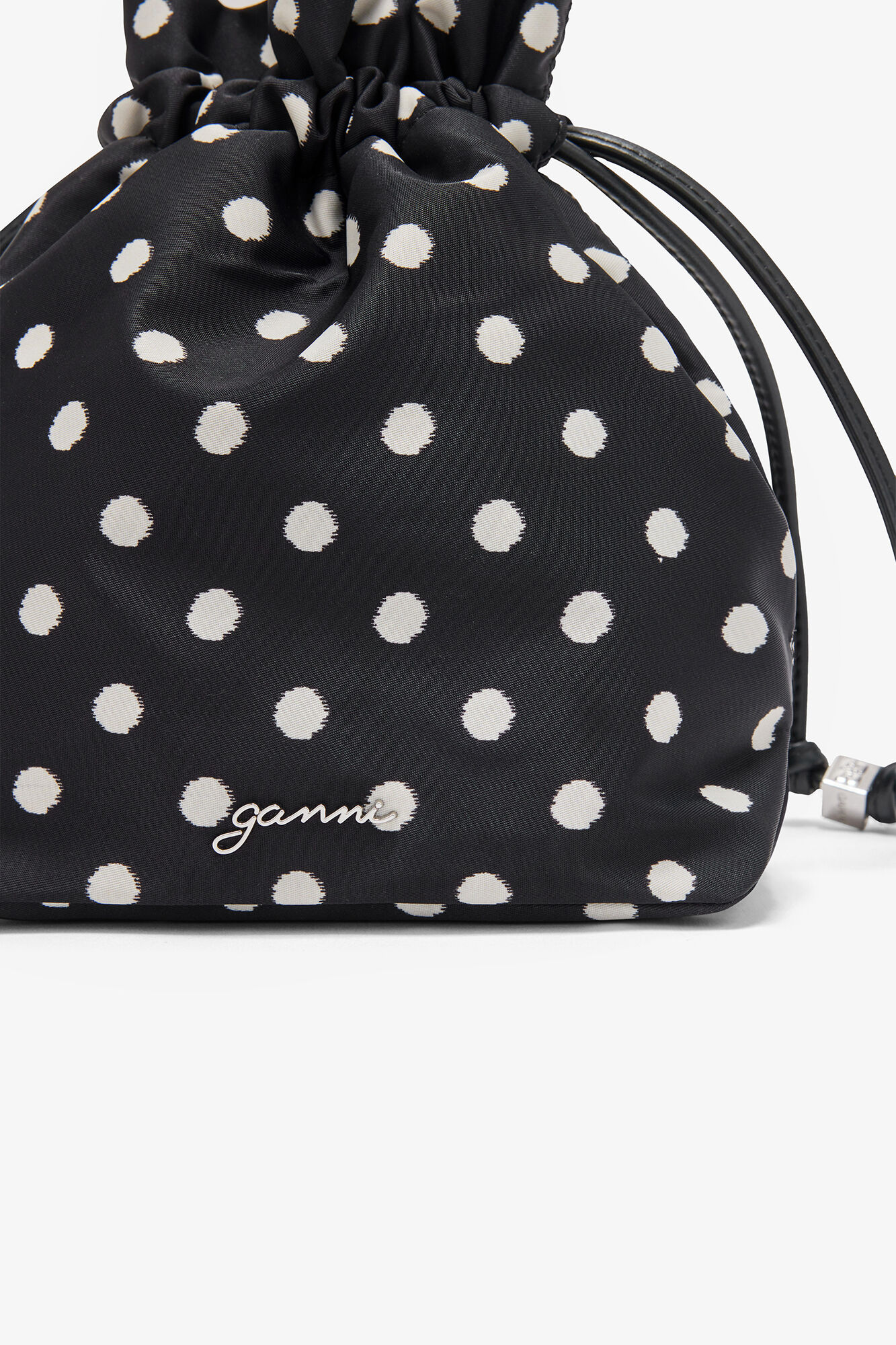 Bou Bucket Pouch in Polka Dot, Recycled Nylon, in colour Black - 3 - GANNI