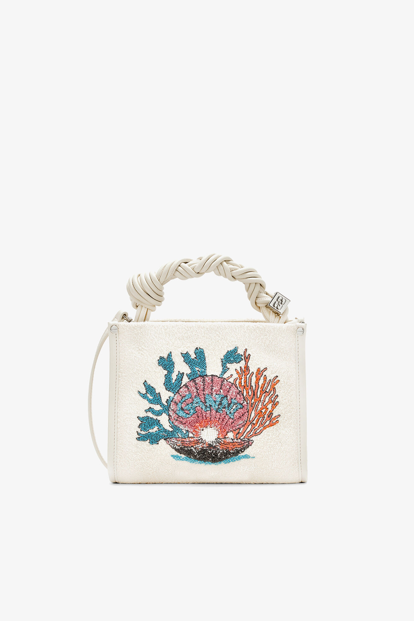 Small Bou Crossbody in White Terry, Recycled Polyester, in colour Egret - 1 - GANNI