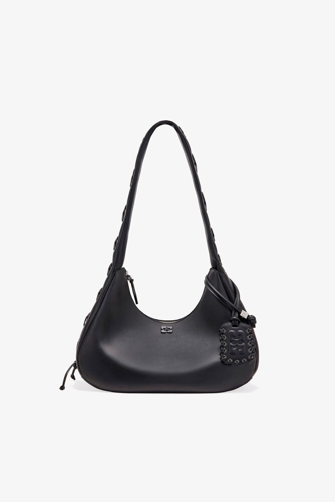 Black Medium Laces Hobo Bag, Black