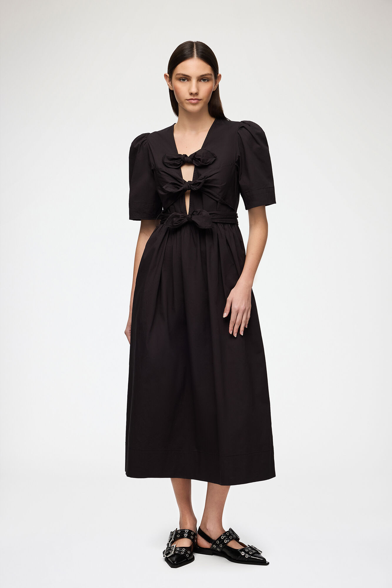 ストレッチコットンのブラックドレス, Elastane, in colour Black - 1 - GANNI