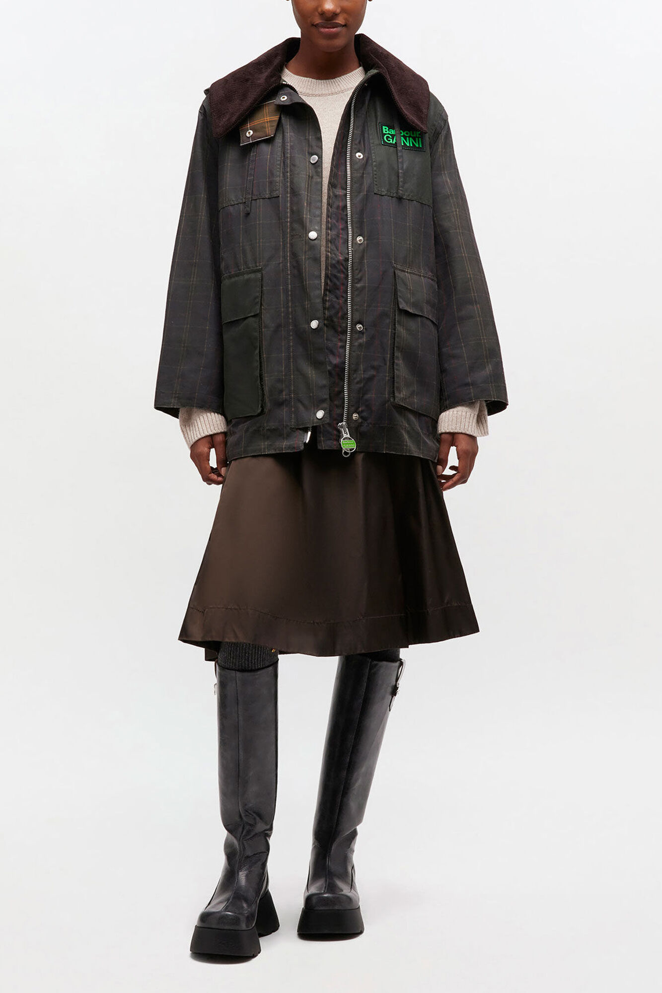 Waxed Jacket in Green, Cotton, in colour Dark Green - 1 - GANNI