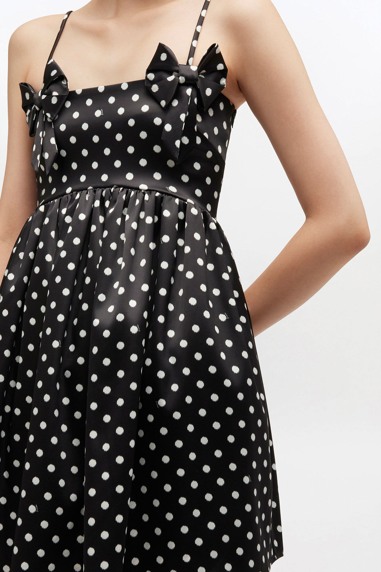 Polka-Dot Satin Mini Dress, Recycled Polyester, in colour Black - 1 - GANNI