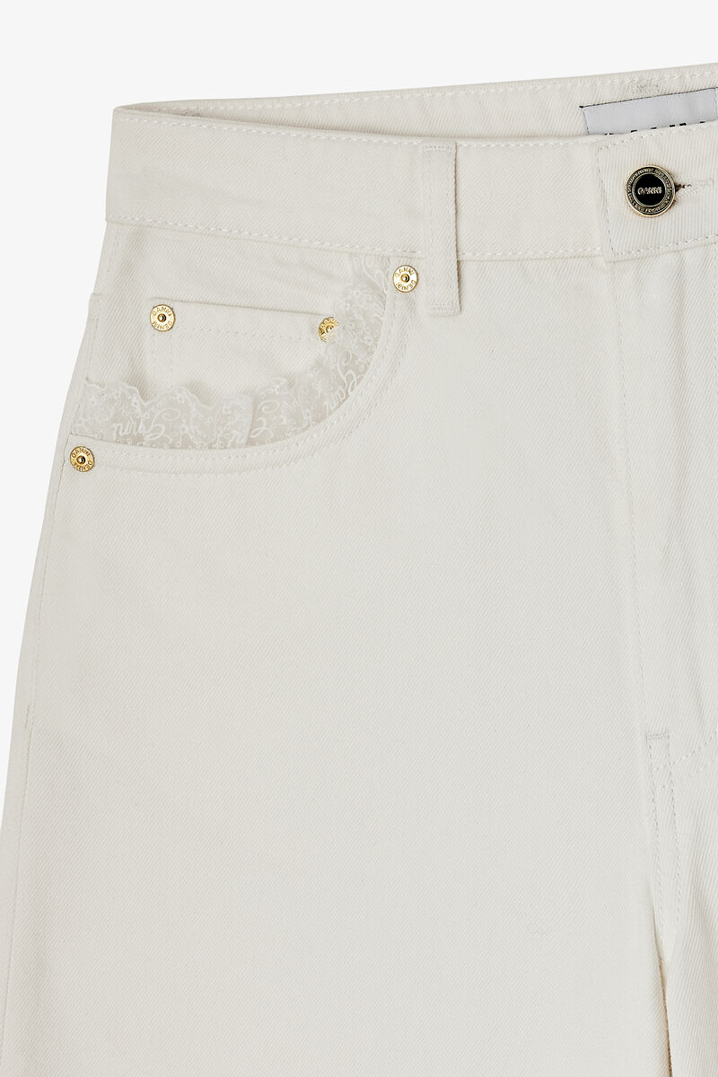 Shorts in White Denim, Organic Cotton, in colour Bright White - 2 - GANNI