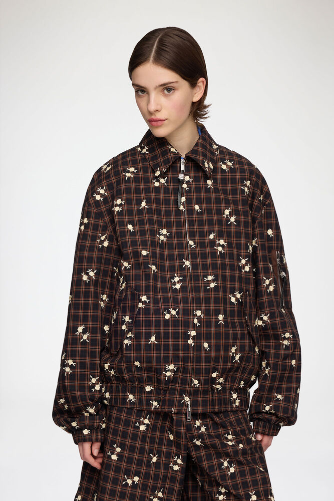 Bomber in Floral Check, Cappuccino