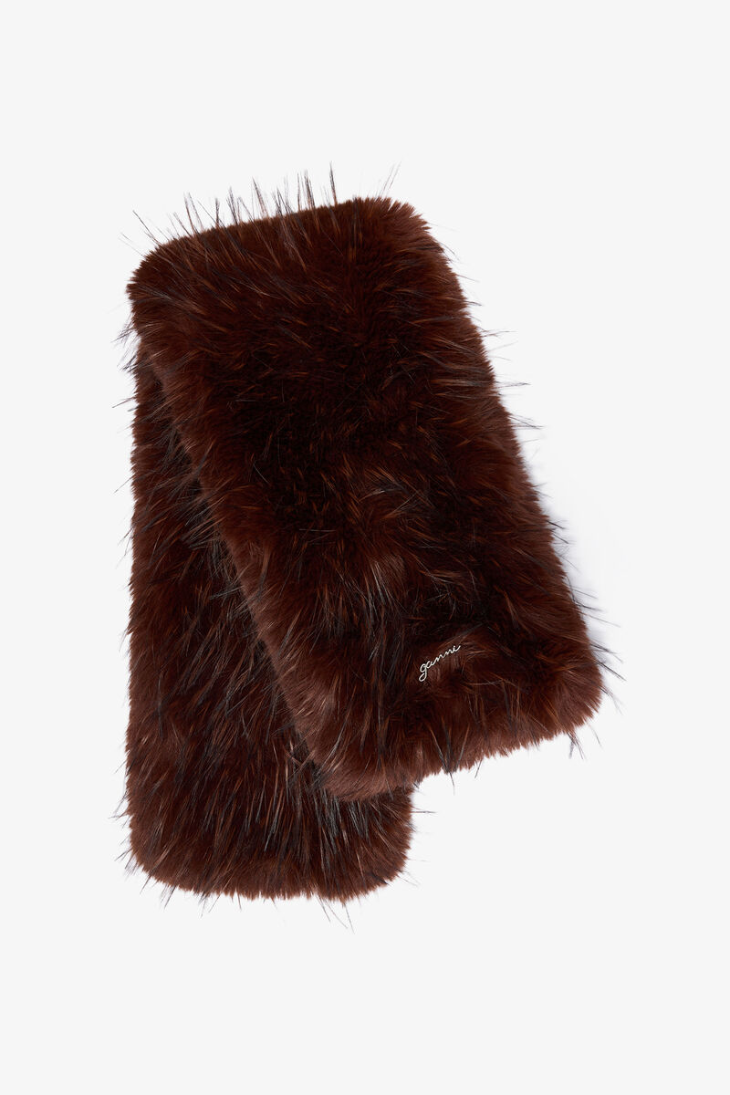 Stola in Alternative Fur, Recycled Polyester, in colour Chocolate Brown - 1 - GANNI