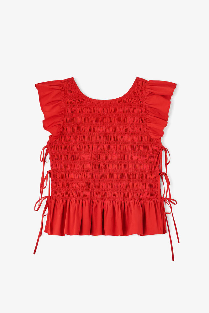 Top in Smocked Cotton, Goji Berry