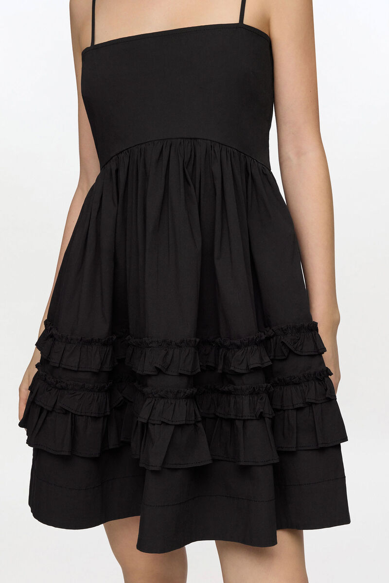 Robe courte noire à volants, Organic Cotton, in colour Black - 3 - GANNI