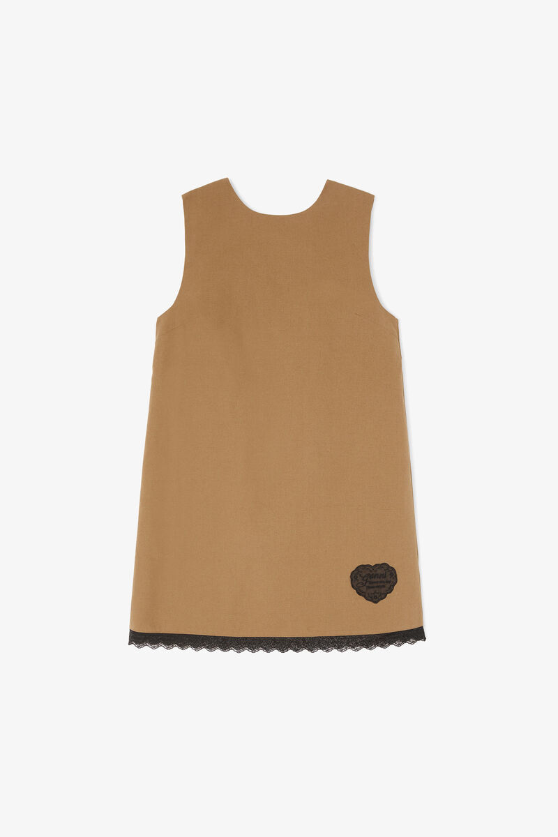 Dress in Beige Cotton, Organic Cotton, in colour Ermine - 1 - GANNI