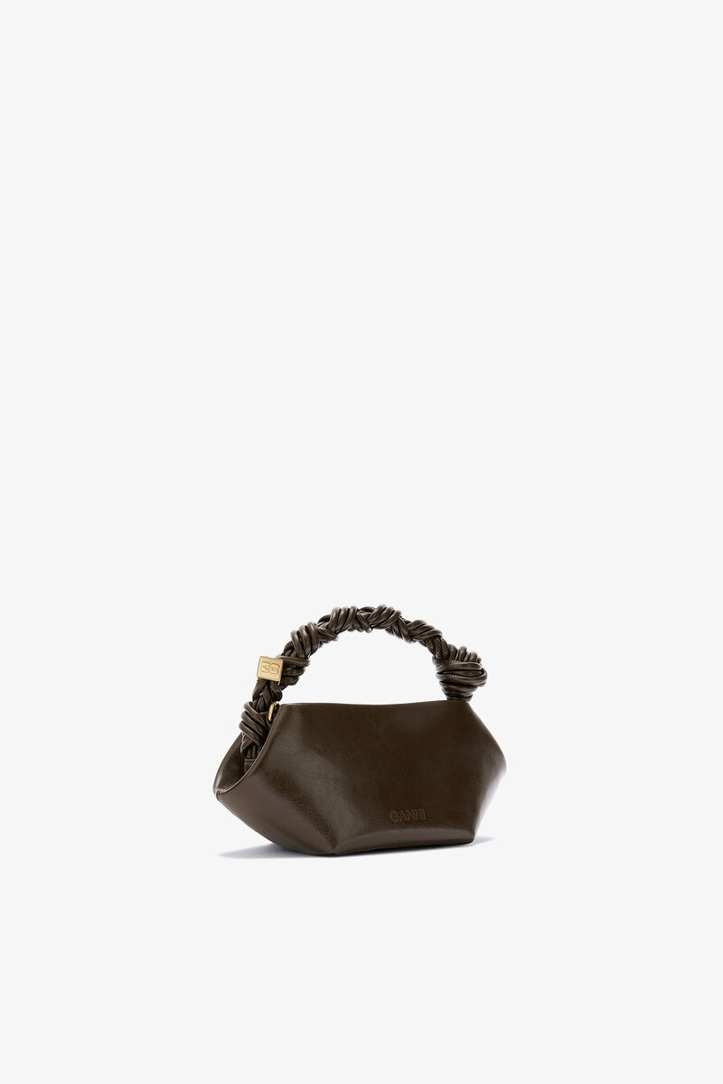 Mini Bou Bag in Green Crinkle, Polyurethane, in colour Dark Olive - 2 - GANNI