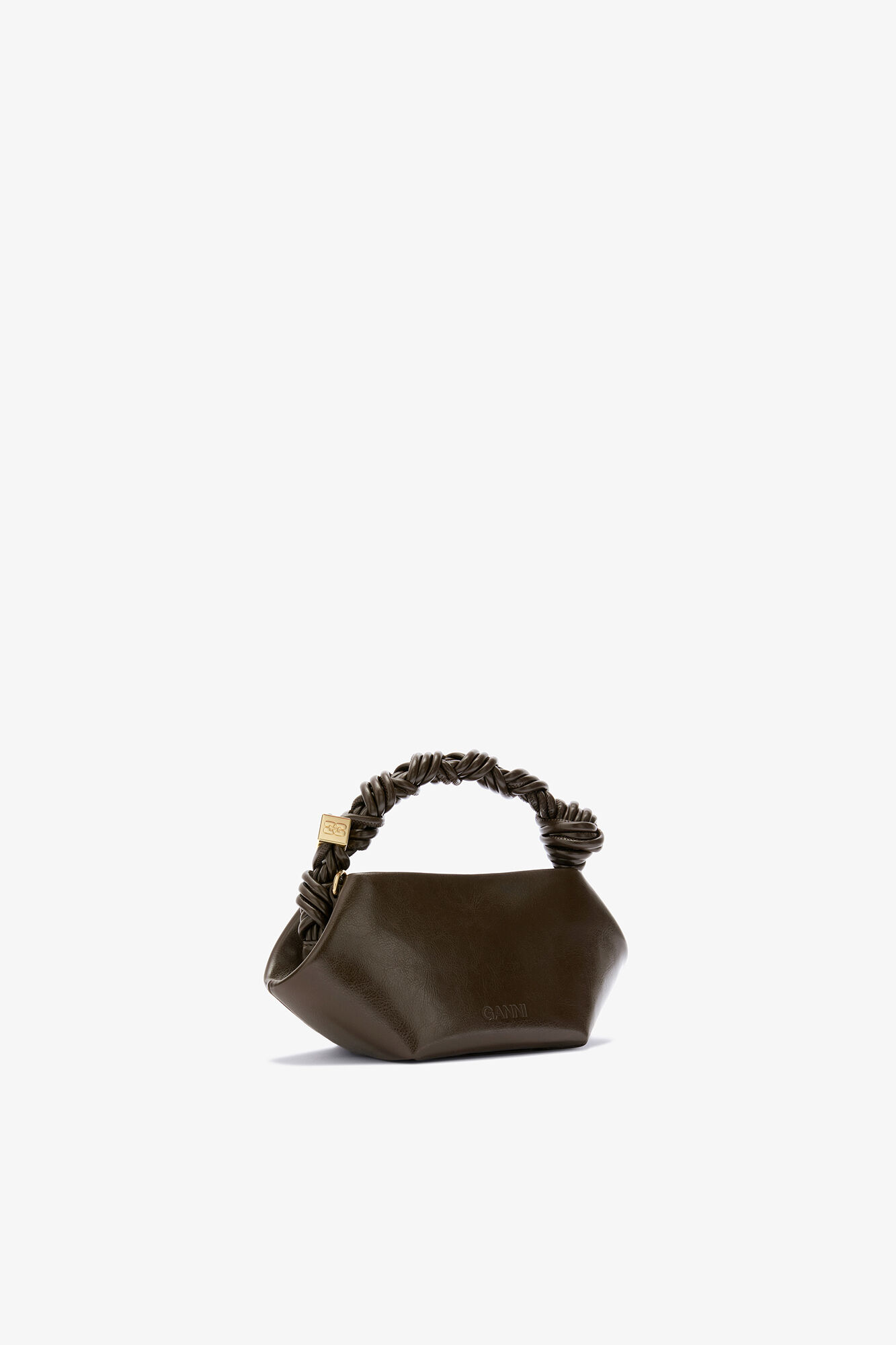 Mini Bou Bag in Green Crinkle, Polyurethane, in colour Dark Olive - 2 - GANNI