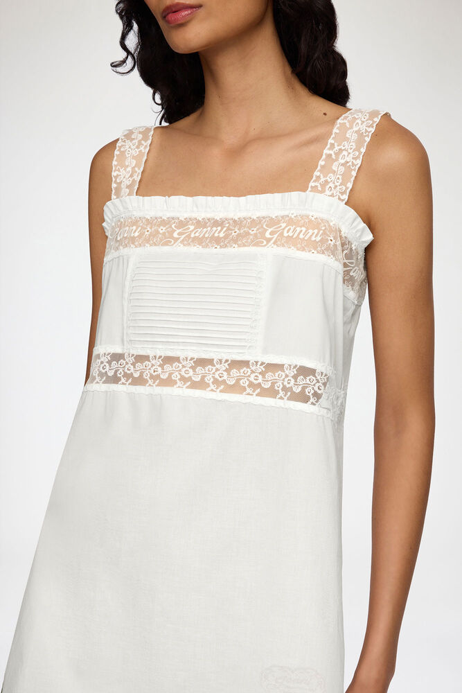 Mini Dress in White Cotton, Bright White