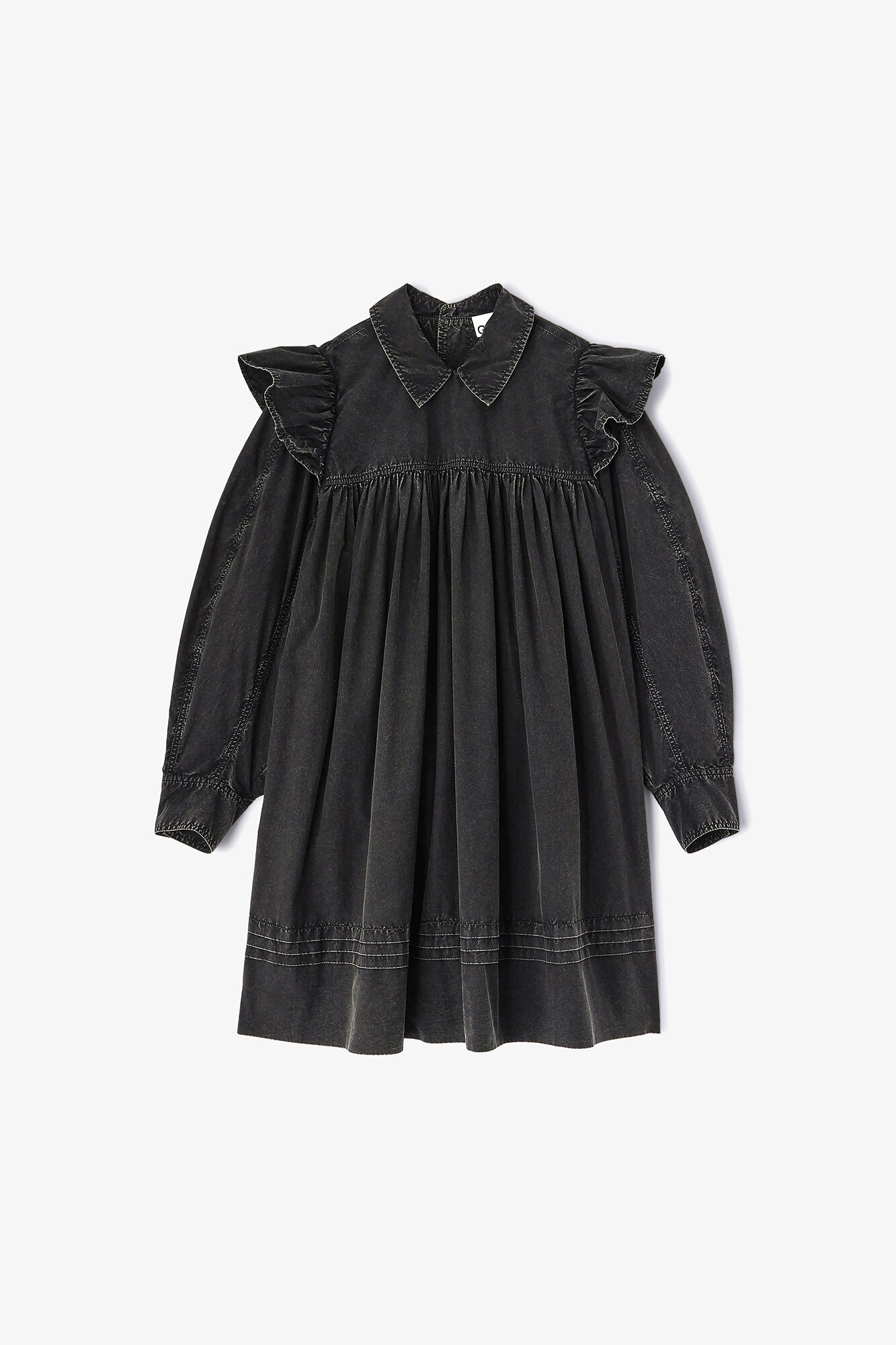 Black Washed Mini Shirt Dress, Organic Cotton, in colour Black - 1 - GANNI