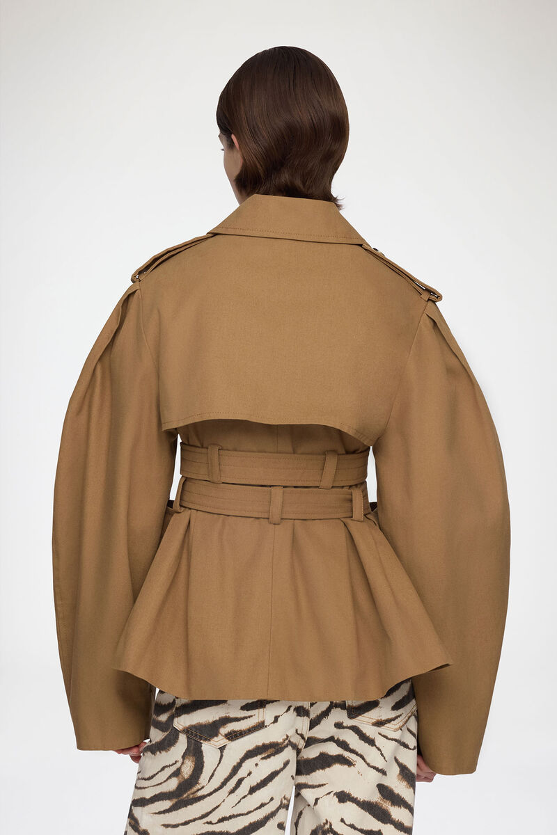 Jacket in Beige Canvas, Organic Cotton, in colour Ermine - 3 - GANNI