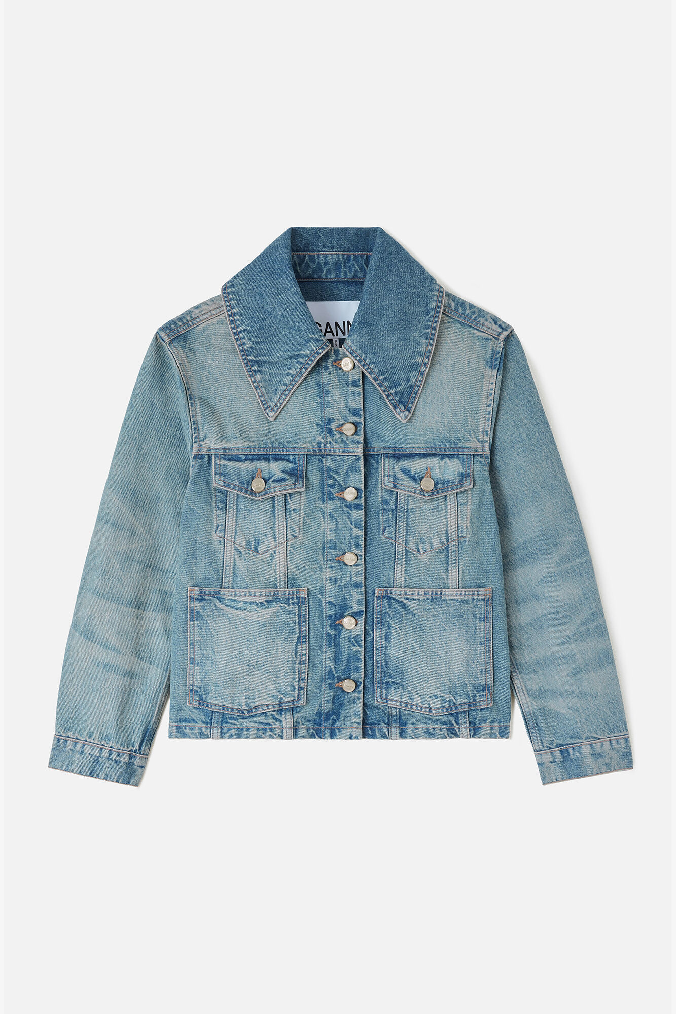 リジッドデニムのジャケット, Organic Cotton, in colour Mid Blue Vintage - 1 - GANNI