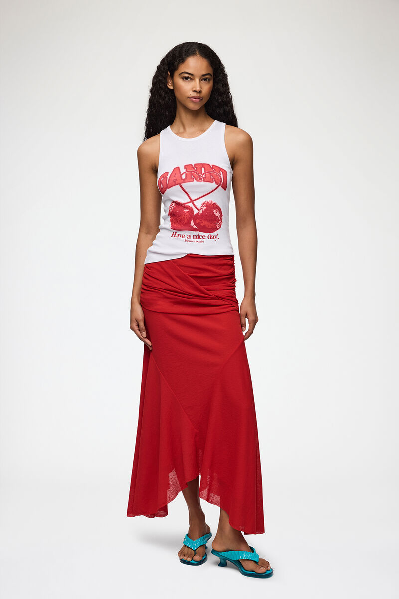 Tank Top with Cherry, Organic Cotton, in colour Bright White - 2 - GANNI