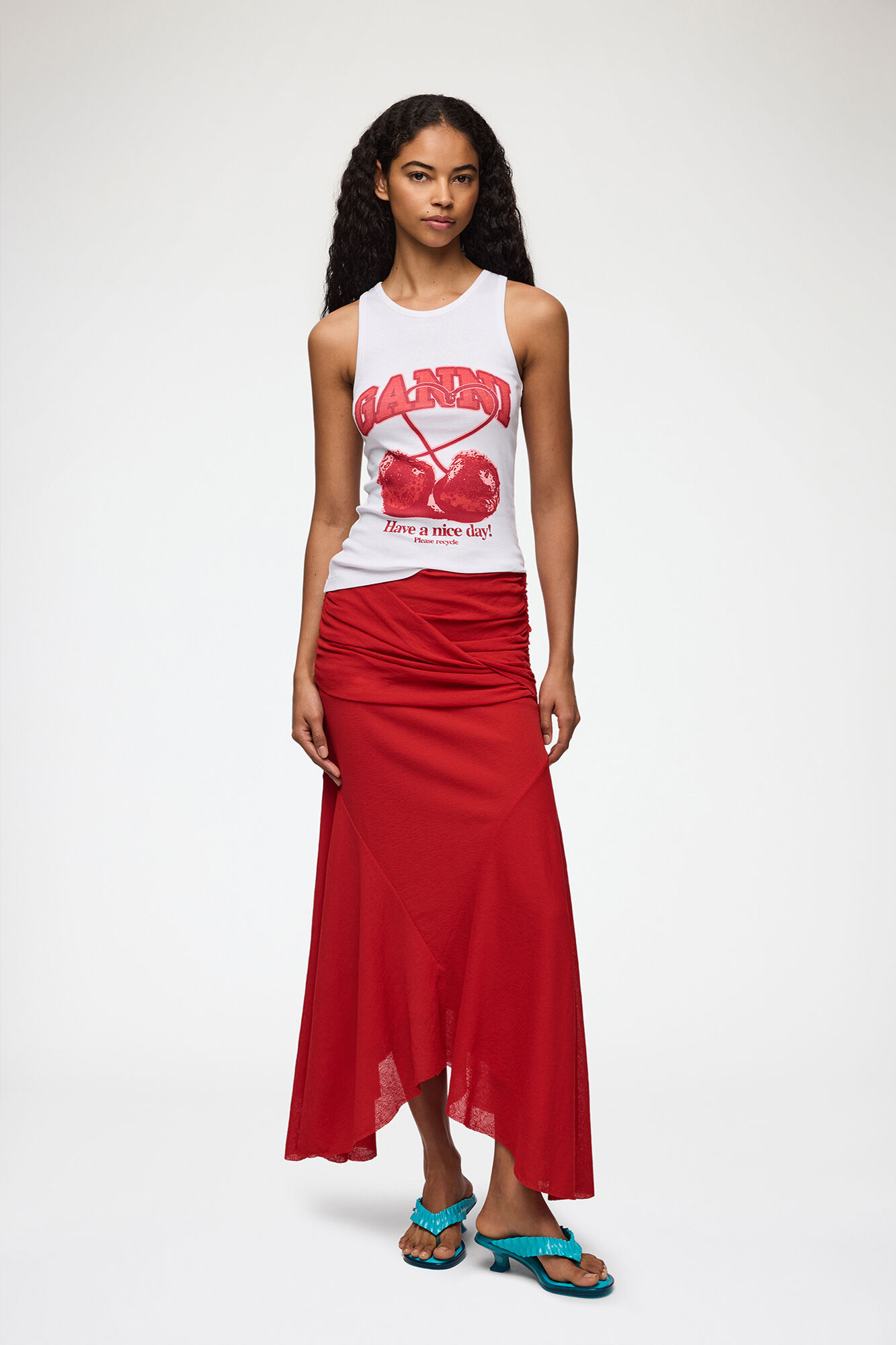 Tank Top with Cherry, Organic Cotton, in colour Bright White - 2 - GANNI