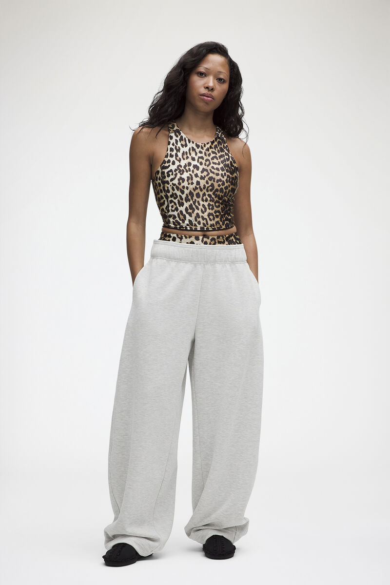 Brushed Softstreme Barrel-Leg Pants, Recycled Polyester, in colour Heathered Core Ultra Light Grey - 1 - GANNI