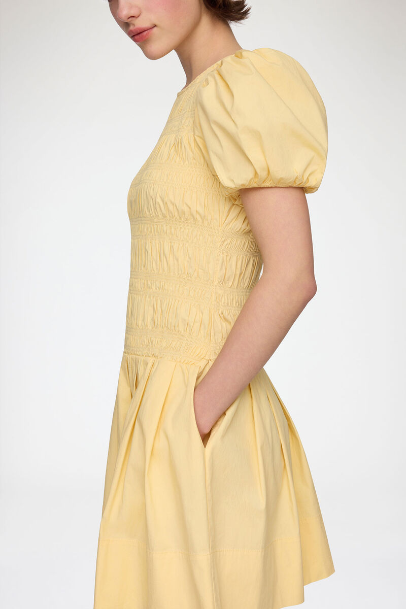 Mini-kjole i gul bomuld, Organic Cotton, in colour Italian Straw - 3 - GANNI