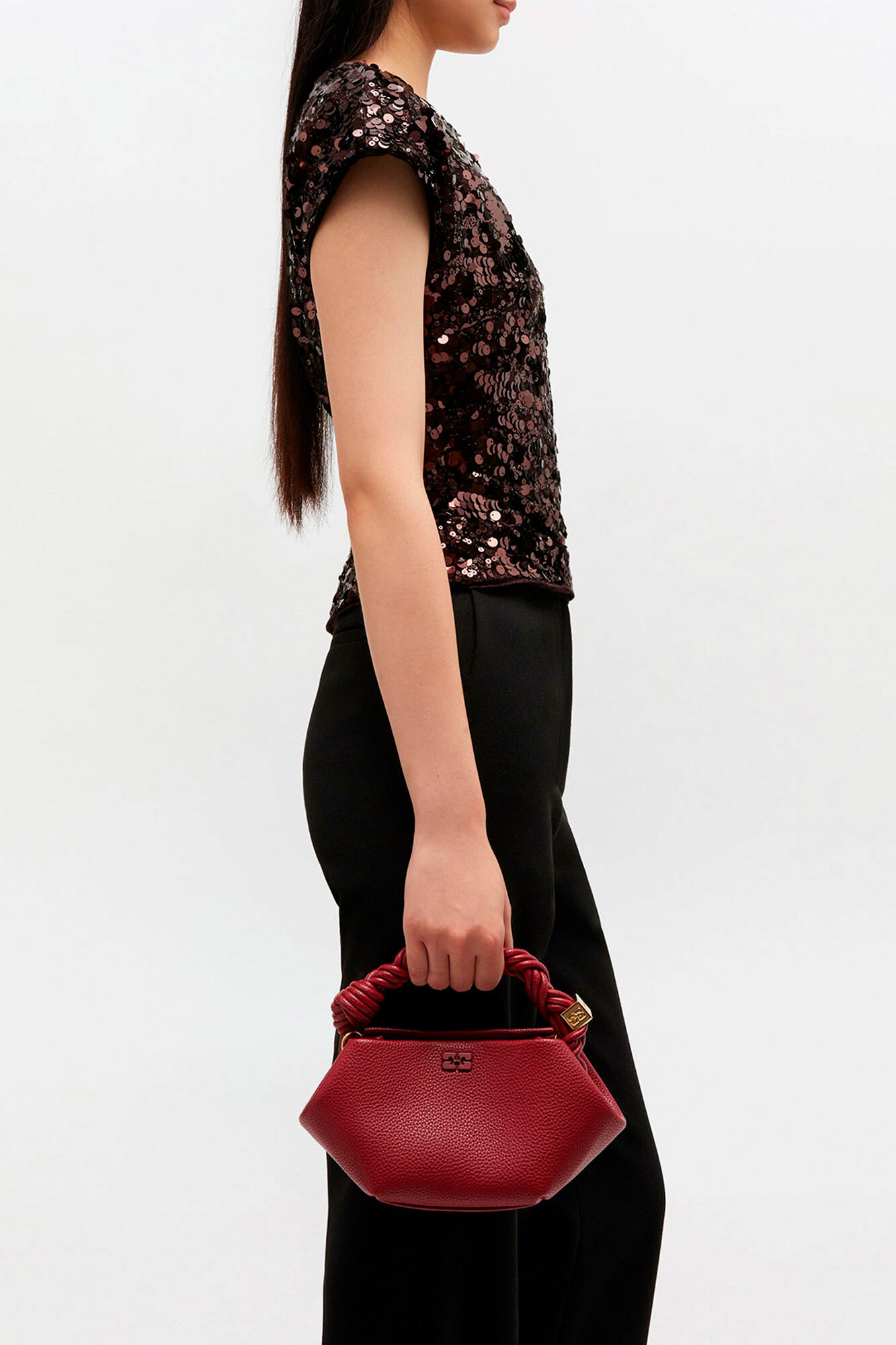 Mini Bou Bag in Grained Red, Recycled Polyester, in colour Red Dahlia - 1 - GANNI
