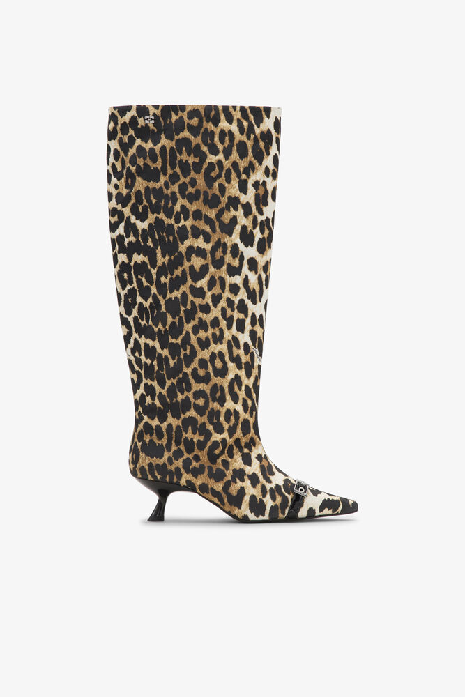 Leopard Eyelets Slouchy High Shaft Boots, Leopard