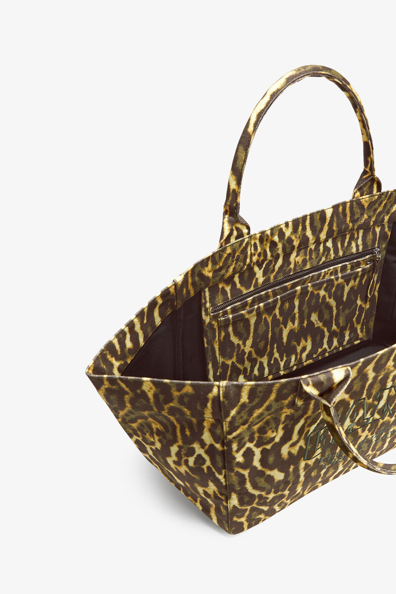 Tote XXL in Gradient Leopard, Recycled Cotton, in colour Lemon Grass - 3 - GANNI