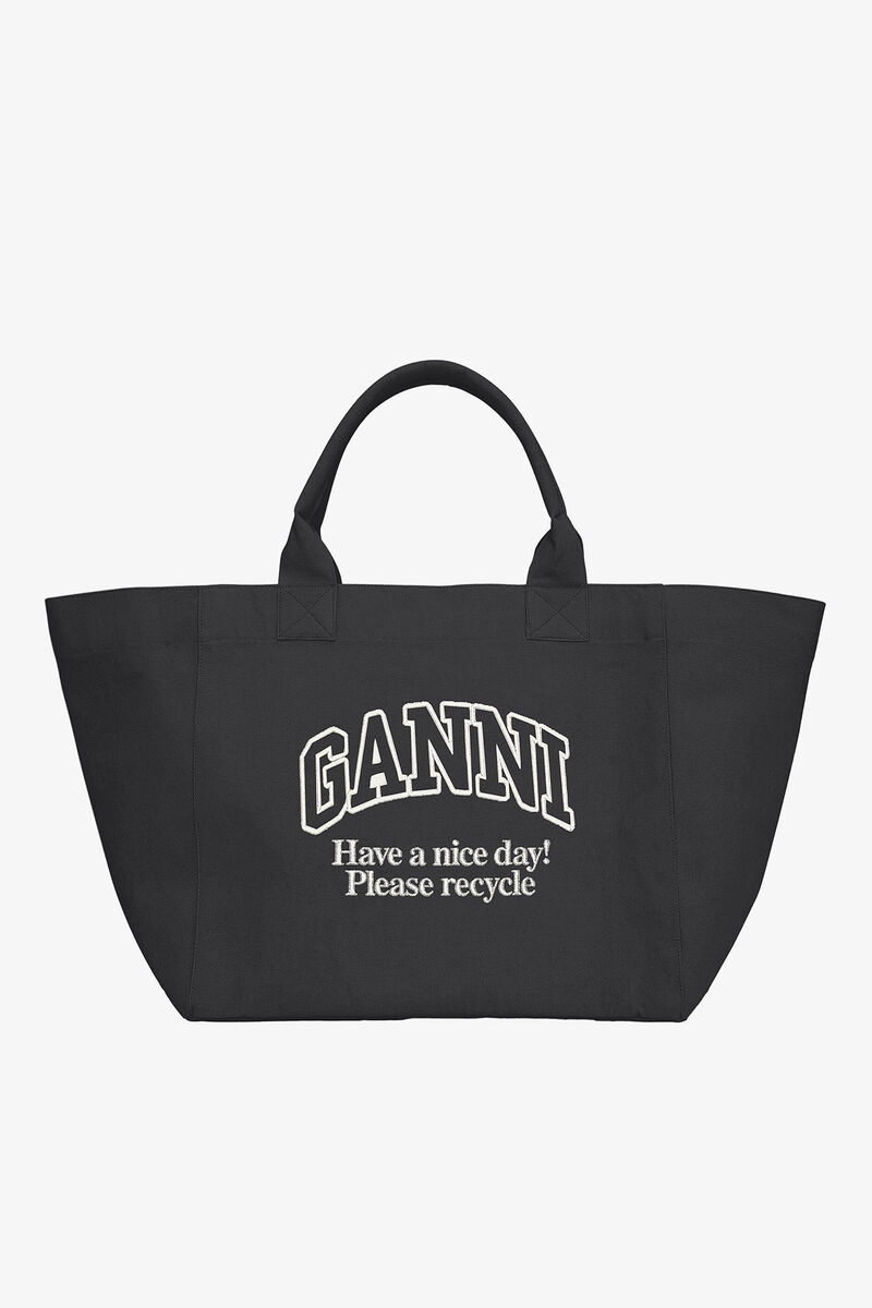 Tote XXL in Black, Recycled Cotton, in colour Phantom - 1 - GANNI