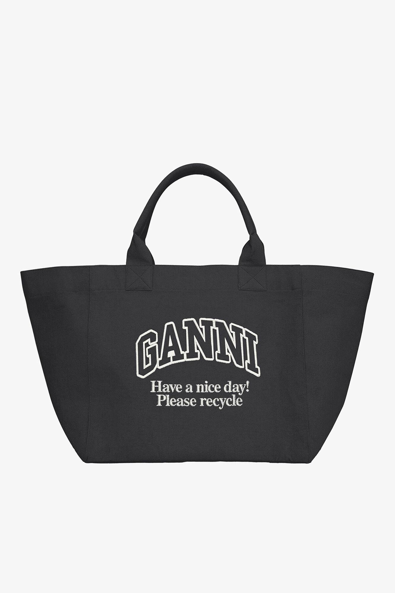 Tote XXL in Black, Recycled Cotton, in colour Phantom - 1 - GANNI
