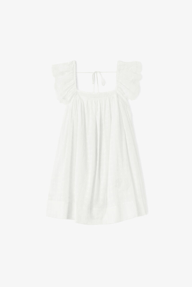Dress in White Broderie Anglaise, Bright White