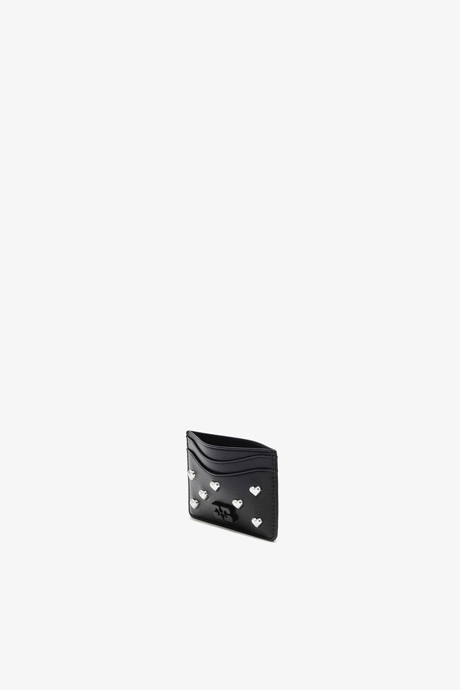 Bou Card Holder with Heart Studs in Black, Black